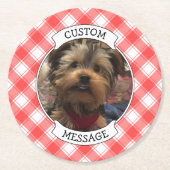 Custom Foto Red & White Country Bauernhof Kariert Runder Pappuntersetzer (Vorderseite)