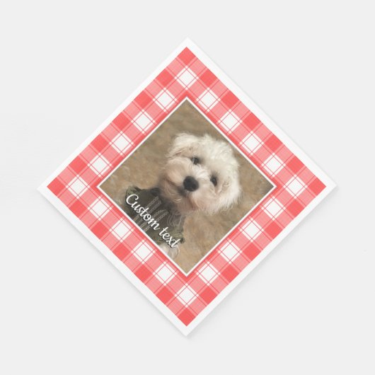 Custom Foto Red & White Country Bauernhof Kariert Serviette (Ecke)