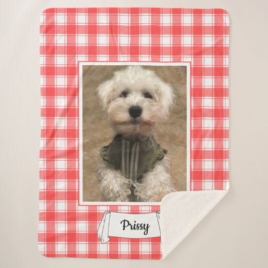 Custom Foto Red & White Country Bauernhof Kariert Sherpadecke (Vorderseite)