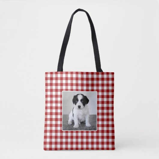 Custom Foto Red White Gingham Pattern Tasche (Vorderseite)