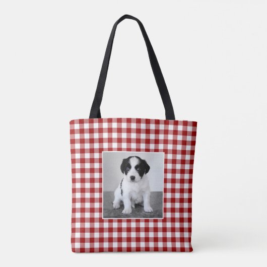 Custom Foto Red White Gingham Pattern Tasche (Rückseite)