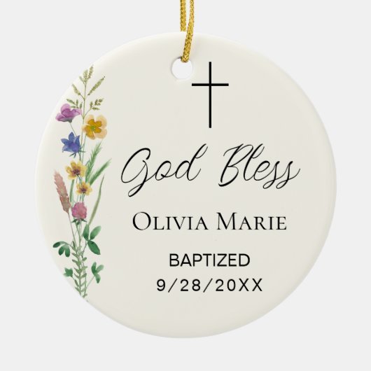 Custom Foto Religiöse Taufe Wildblume Keramik Ornament (Vorne)