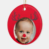 Custom Foto Rentier Baby's First Christmas Keramik Ornament (Links)