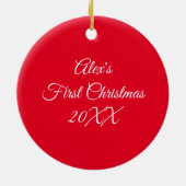 Custom Foto Rentier Baby's First Christmas Keramik Ornament (Hinten)