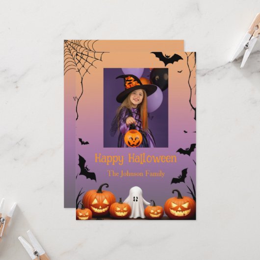 Custom Foto Retro Happy Halloween Weihnachtskarte Karte (Vorderseite/Rückseite Beispiel)