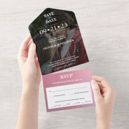 Custom Foto Rose Gold Glitzer Save the Date UAWG All In One Einladung