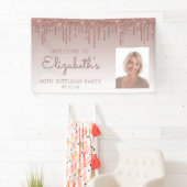 Custom Foto Rose Gold Glitzer Tropfen 40. Geburtst Banner (Insitu)
