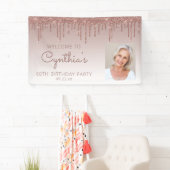 Custom Foto Rose Gold Glitzer Tropfen 60. Geburtst Banner (Insitu)