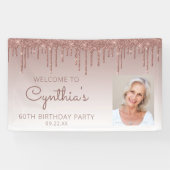 Custom Foto Rose Gold Glitzer Tropfen 60. Geburtst Banner (Horizontal)