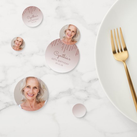 Custom Foto Rose Gold Glitzer Tropfen 60. Geburtst Konfetti (Gruppe)
