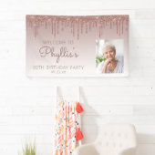 Custom Foto Rose Gold Glitzer Tropfen 80. Geburtst Banner (Insitu)