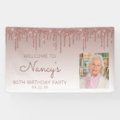 Custom Foto Rose Gold Glitzer Tropfen 80. Geburtst Banner (Horizontal)