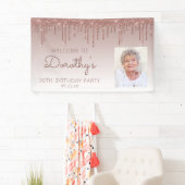 Custom Foto Rose Gold Glitzer Tropfen 90. Geburtst Banner (Insitu)