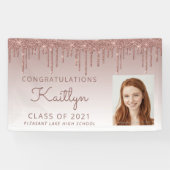 Custom Foto Rose Gold Glitzer Tropfen Abschluss Banner (Horizontal)
