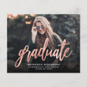 Custom Foto Rose Gold Script Grad Ankündigung (Vorderseite)