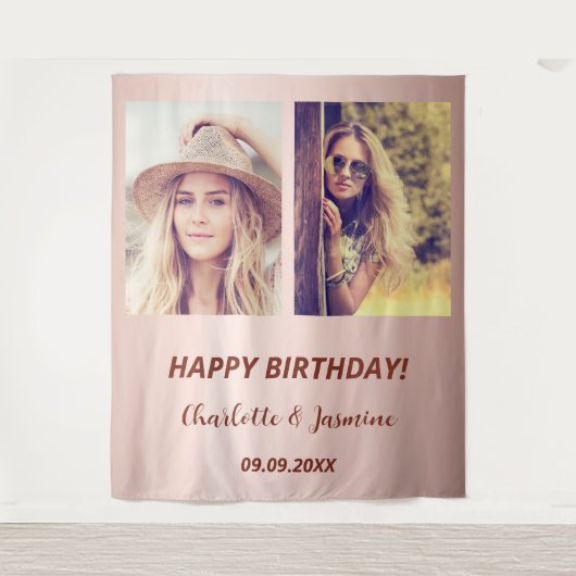 Custom Foto Rose Goldfreunde Geburtstag Wandteppich (Vorderseite)