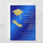Custom Foto Royal Blue and Gold Graduation Party Einladung (Vorderseite)