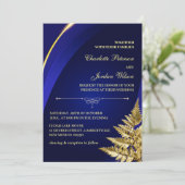 Custom Foto Royal Blue and Gold Wedding Einladung (Stehend Vorderseite)