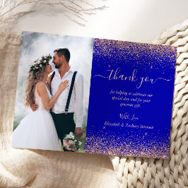Custom Foto Royal Blue Rose Gold Glitzer Wedding Dankeskarte