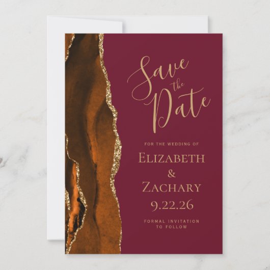 Custom Foto Rust Agate Burgundy Save the Date Einladung (Vorderseite)