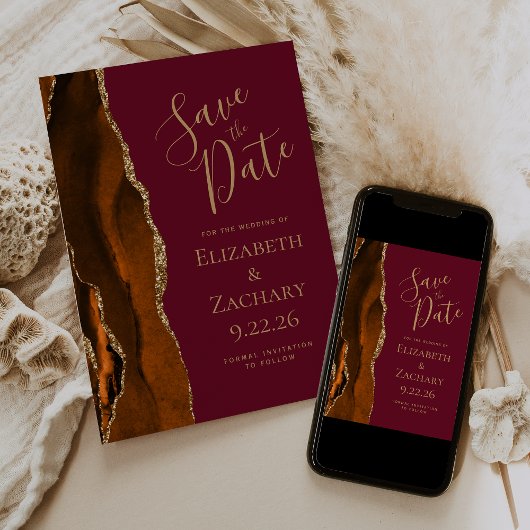 Custom Foto Rust Agate Burgundy Save the Date Einladung