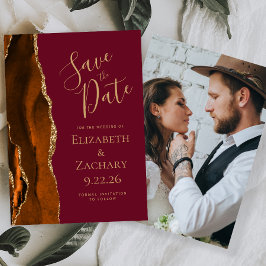 Custom Foto Rust Agate Burgundy Save the Date Einladung