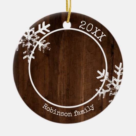 Custom Foto Rustic Wood Snowflake Keramik Ornament (Vorne)