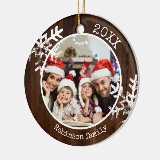 Custom Foto Rustic Wood Snowflake Keramik Ornament (Links)
