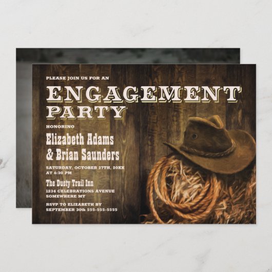Custom Foto Rustic Wood Western Engagement Party Einladung (Vorne/Hinten)