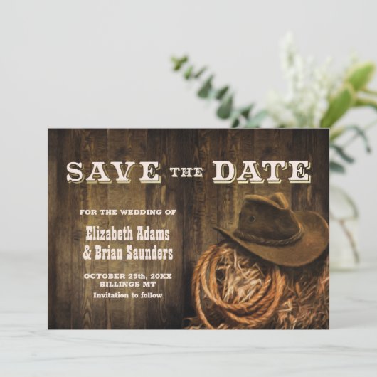 Custom Foto Rustic Wood Western Hochzeit Save The Date (Stehend Vorderseite)