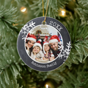 Custom Foto Rustikale Chalkboard Snowflake Keramik Ornament