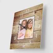 Custom Foto Rustikales, rekonstruiertes Holzhaus Quadratische Wanduhr (Winkel)
