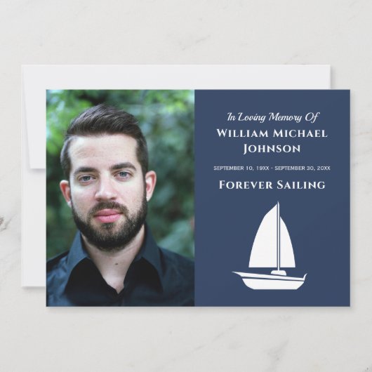 Custom Foto Sailboat Beerdigung Forever Segelboot Dankeskarte (Vorderseite)