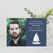 Custom Foto Sailboat Beerdigung Forever Segelboot Dankeskarte (Stehend Vorderseite)