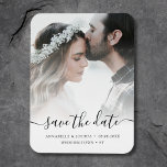 Custom Foto Save the Date Hochzeit Magnet<br><div class="desc">Benutzerdefiniertes Foto "Save the Date" Hochzeitsmagnet mit weißem Overlay.</div>