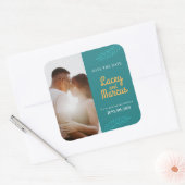 Custom Foto Save the Date Hochzeit Quadratischer Aufkleber (Umschlag)