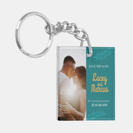 Custom Foto Save the Date Hochzeit Schlüsselanhänger (Vorderseite links)