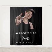 Custom Foto Schwarz-weiß Geburtstagsgeschenk Wandteppich (Vorderseite)