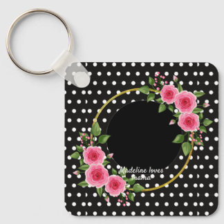 Custom Foto Schwarz-weiß Polka Dot Muttertag Schlüsselanhänger