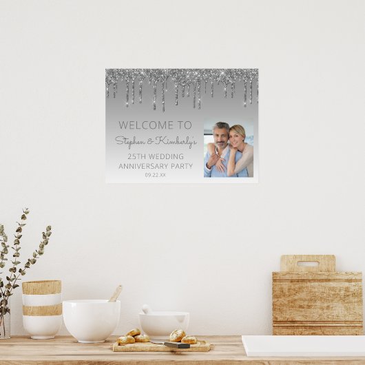 Custom Foto Silver 25-jähriges Jubiläum Willkommen Poster (Küche)