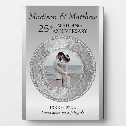 Custom Foto Silver Background Jubiläum Plaque Fotoplatte (Vorderseite)