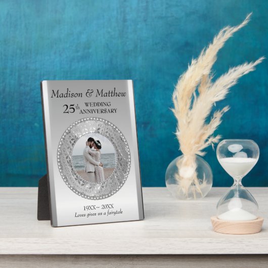 Custom Foto Silver Background Jubiläum Plaque Fotoplatte (Seite)