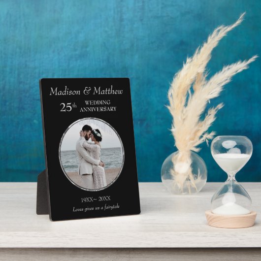 Custom Foto Silver & Black Anniversary Plaque Fotoplatte (Seite)