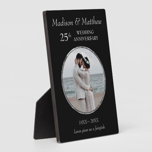 Custom Foto Silver & Black Anniversary Plaque Fotoplatte (Seite)