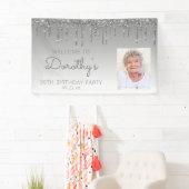 Custom Foto Silver Glitzer Tropfen 90. Geburtstag Banner (Insitu)