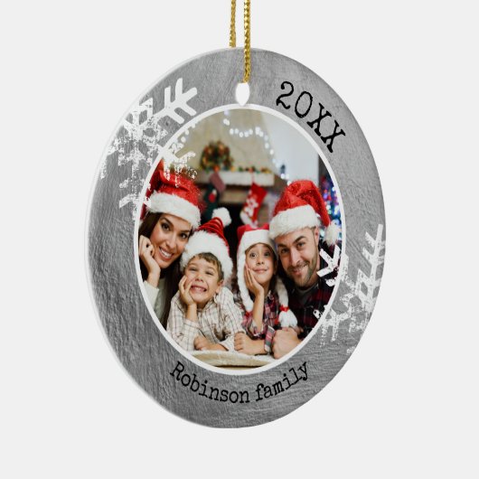 Custom Foto Silver Paint Rustic Snowflake Keramik Ornament (Rechts)