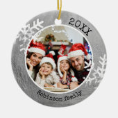 Custom Foto Silver Paint Rustic Snowflake Keramik Ornament (Vorne)
