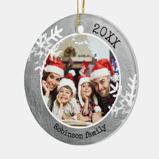 Custom Foto Silver Paint Rustic Snowflake Keramik Ornament (Links)