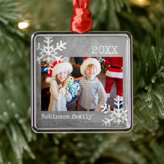 Custom Foto Silver Snowflakes Ornament Aus Metall (Baum)