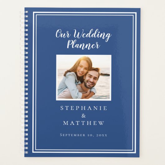 Custom Foto Simple Classic Blue & White Wedding Planer (Vorderseite)
